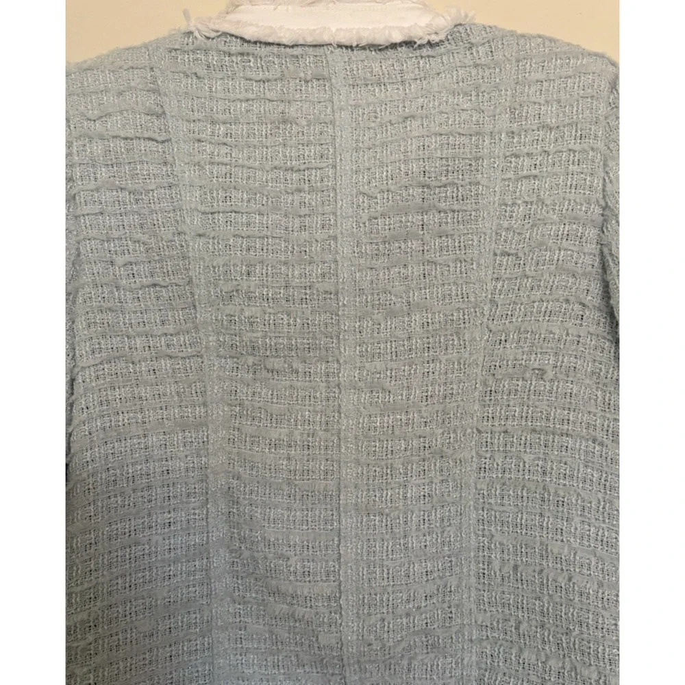 L'AGENCE Agnes Tweed Denim Jacket XS Ice Blue White $525 Quiet Luxury